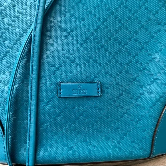*BUY NOW* Item. Gucci Bright Turquoise Diamante Leather Bucket Bag Gold Hardware - Picture 10 of 11